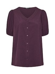 Yours Curve Purple Textured Short Sleeve Button Through Blouse - Image 5 of 6