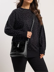 Yours Curve Black Faux Suede Cross-Body Bag - Image 1 of 1