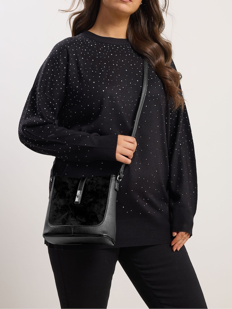 Yours Curve Black Faux Suede Cross-Body Bag - Image 1 of 1 Yours Curve Black Faux Suede Cross-Body Bag - Image 1 of 1