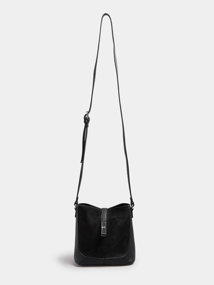 Yours Curve Black Faux Suede Cross-Body Bag - Image 2 of 3 Yours Curve Black Faux Suede Cross-Body Bag - Image 2 of 3