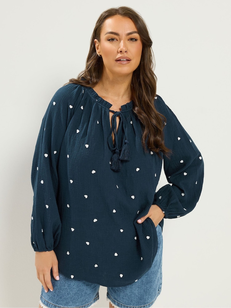 Yours Curve Blue Flutter Sleeve Top - Image 1 of 6
