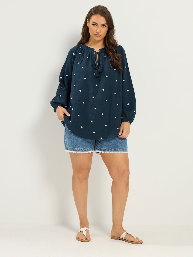 Yours Curve Blue Flutter Sleeve Top - Image 2 of 6