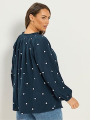 Yours Curve Blue Flutter Sleeve Top - Image 3 of 6