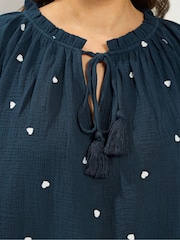 Yours Curve Blue Flutter Sleeve Top - Image 4 of 6