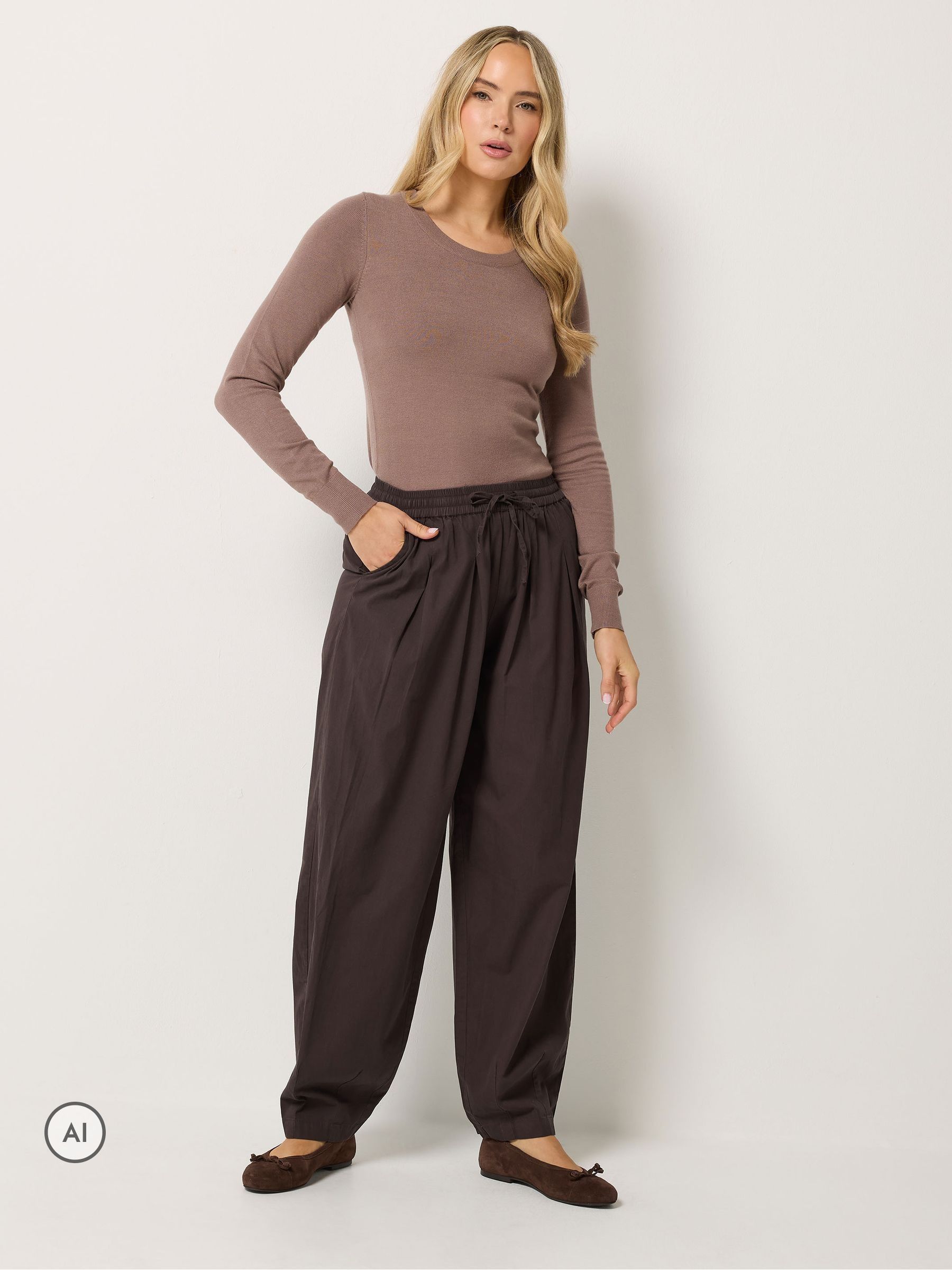 Long Tall Sally Women's Chocolate Tall Cotton Barrel Leg Trousers In | Size: 24XL - Image 2