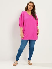 Yours Curve Pink Textured Balloon Sleeve Top - Image 2 of 5