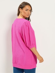 Yours Curve Pink Textured Balloon Sleeve Top - Image 3 of 5