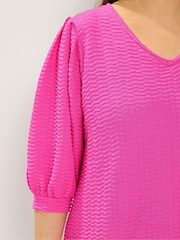 Yours Curve Pink Textured Balloon Sleeve Top - Image 4 of 5