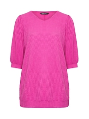 Yours Curve Pink Textured Balloon Sleeve Top - Image 5 of 5