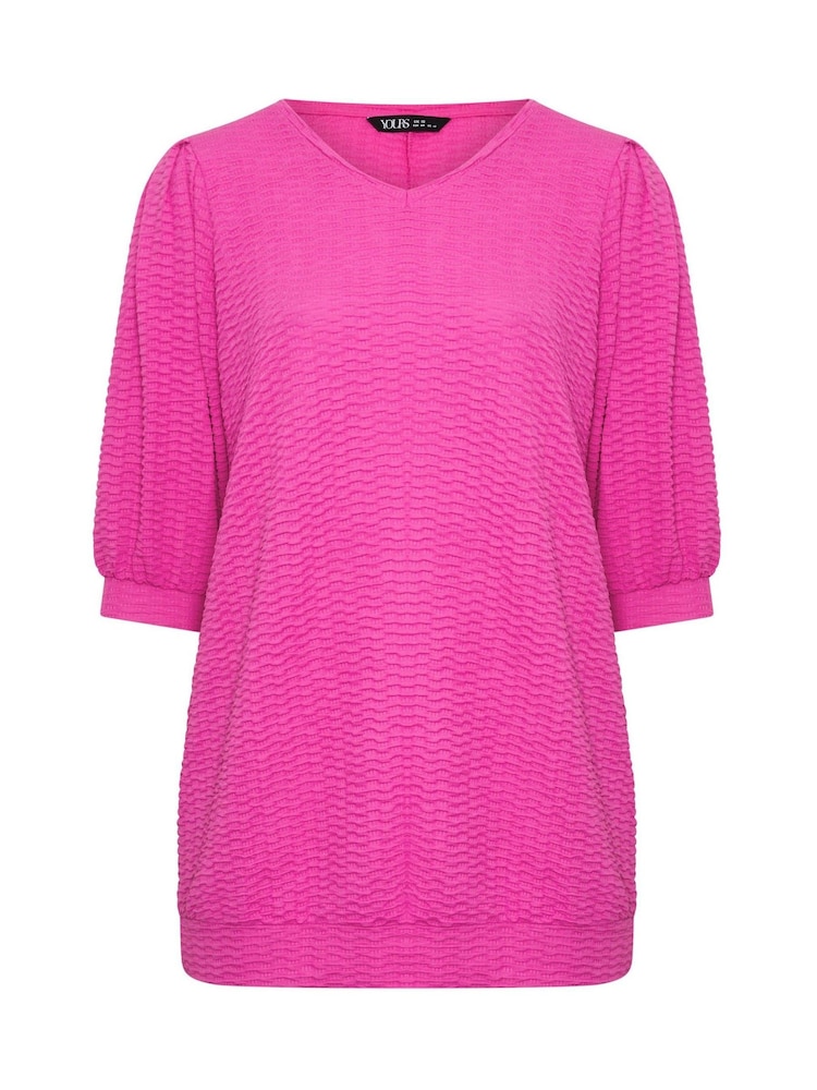 Yours Curve Pink Textured Balloon Sleeve Top - Image 5 of 5 Yours Curve Pink Textured Balloon Sleeve Top - Image 5 of 5
