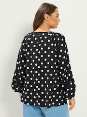 Yours Curve Black 3/4 Sleeve Tie Neck Blouse - Image 4 of 5
