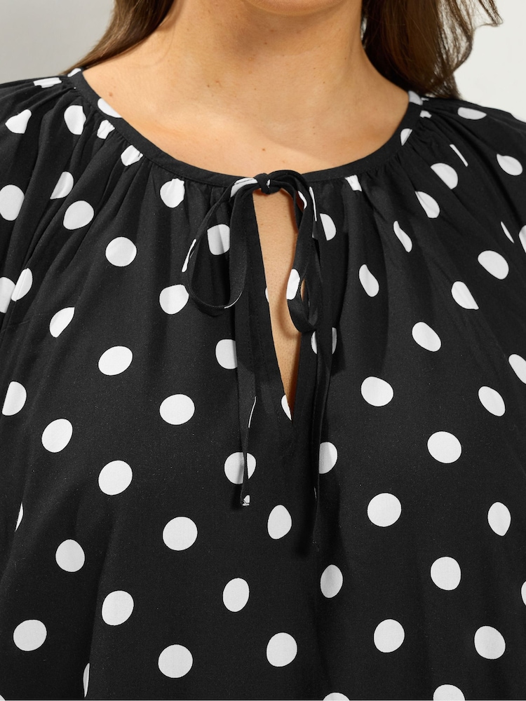 Yours Curve Black 3/4 Sleeve Tie Neck Blouse - Image 5 of 5