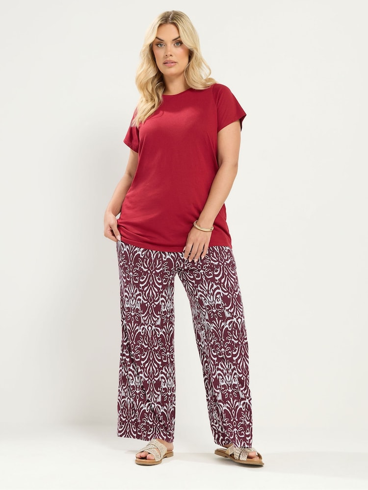 Yours Curve Brown Ikat Print Trousers - Image 2 of 6 Yours Curve Brown Ikat Print Trousers - Image 2 of 6