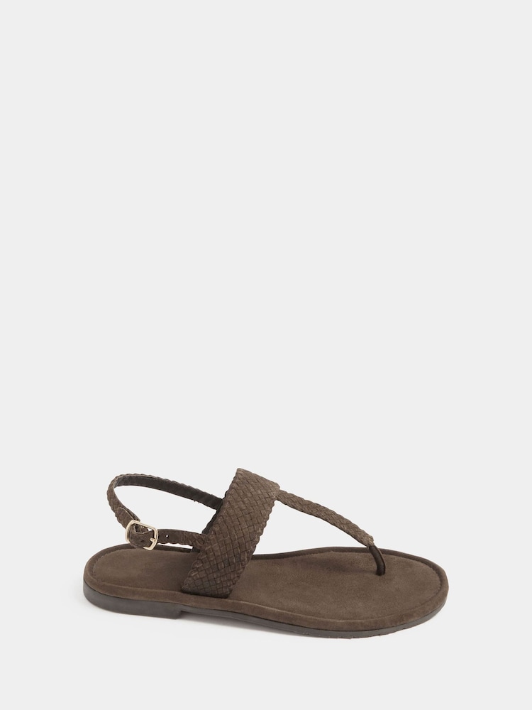 Yours Curve Brown Extra-Wide Fit EEE Woven Toe Post Sandals - Image 1 of 4