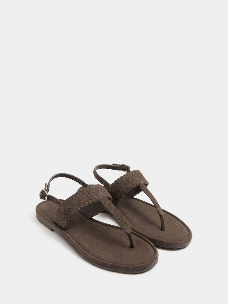 Yours Curve Brown Extra-Wide Fit EEE Woven Toe Post Sandals - Image 2 of 4