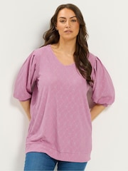 Yours Curve Pink Pointelle Balloon Sleeve Top - Image 1 of 5