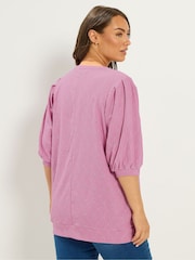 Yours Curve Pink Pointelle Balloon Sleeve Top - Image 3 of 5
