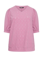 Yours Curve Pink Pointelle Balloon Sleeve Top - Image 5 of 5
