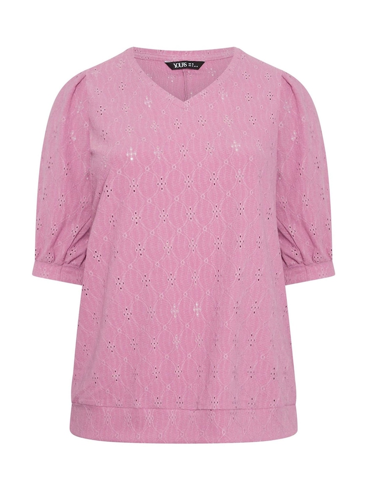 Yours Curve Pink Pointelle Balloon Sleeve Top - Image 5 of 5