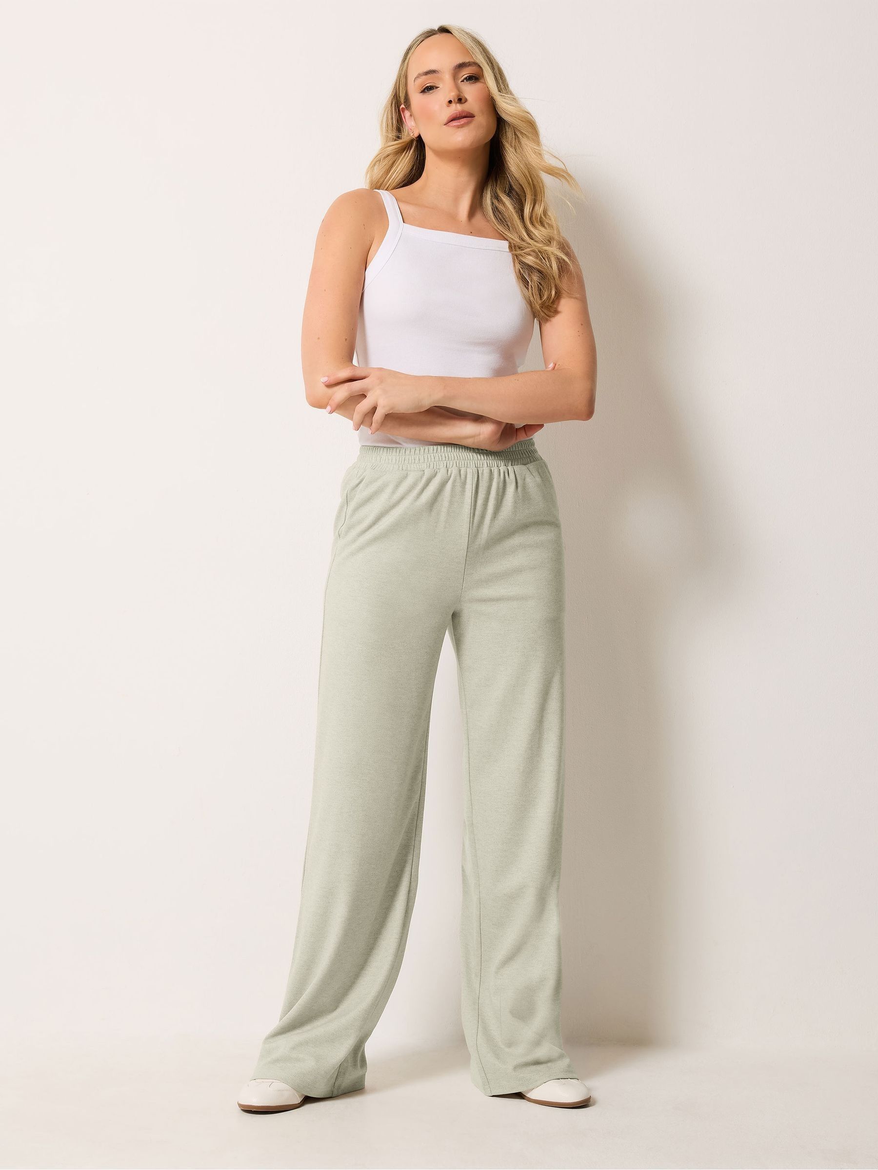 Long Tall Sally Women's Tall Premium Wide Leg Trousers in Light Green | Size: 8L - Image 2