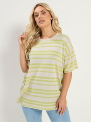 Yours Curve Green Striped Knitted Boxy T-Shirt - Image 2 of 6