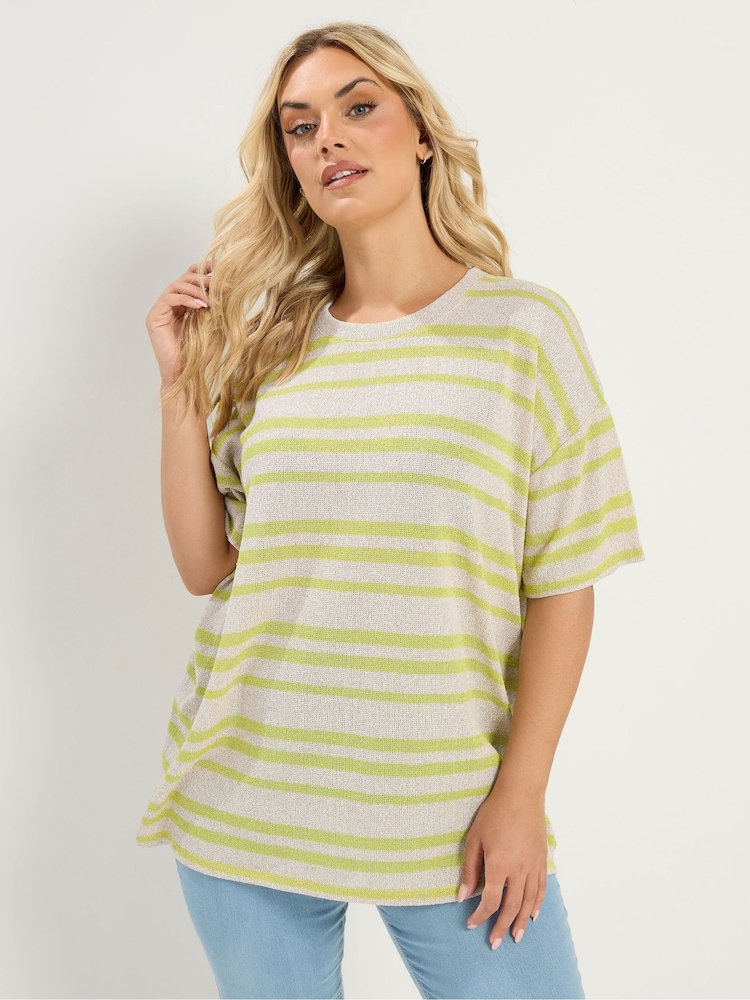 Yours Curve Green Striped Knitted Boxy T-Shirt - Image 2 of 6