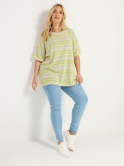 Yours Curve Green Striped Knitted Boxy T-Shirt - Image 3 of 6