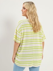 Yours Curve Green Striped Knitted Boxy T-Shirt - Image 4 of 6