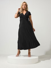 Yours Curve Black London Wrap Twist Front Dress - Image 1 of 6