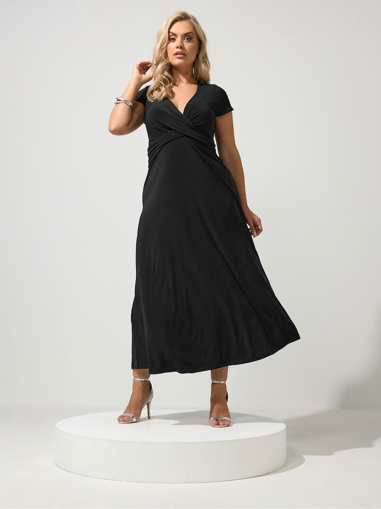 Yours Curve Black London Wrap Twist Front Dress - Image 1 of 6 Yours Curve Black London Wrap Twist Front Dress - Image 1 of 6