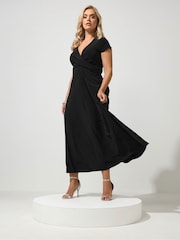 Yours Curve Black London Wrap Twist Front Dress - Image 2 of 6