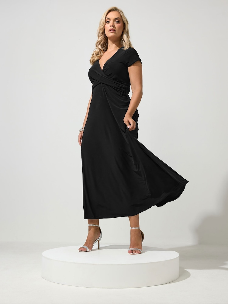 Yours Curve Black London Wrap Twist Front Dress - Image 2 of 6 Yours Curve Black London Wrap Twist Front Dress - Image 2 of 6