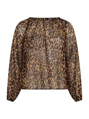 Yours Curve Natural Leopard Print Chiffon Top - Image 5 of 5