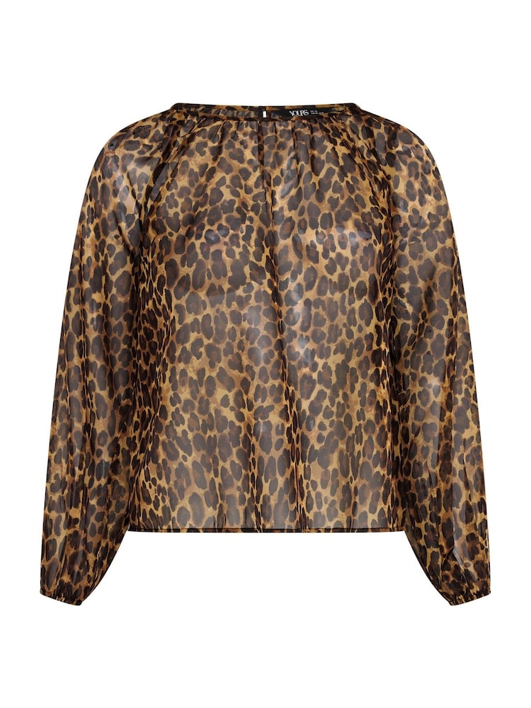Yours Curve Natural Leopard Print Chiffon Top - Image 5 of 5 Yours Curve Natural Leopard Print Chiffon Top - Image 5 of 5