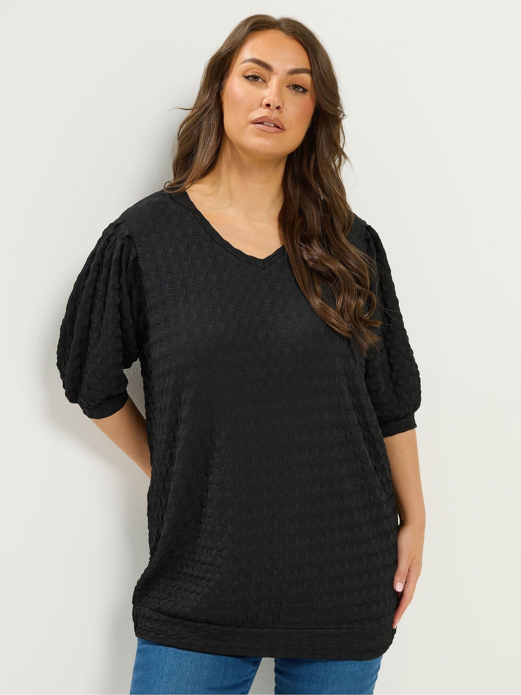 トップス YENN 3/4 SLEEVE BALLOON T BLACK Buy Yours Curve Black Textured Balloon Sleeve Top from Next Australia