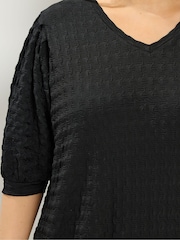 Yours Curve Black Textured Balloon Sleeve Top - Image 4 of 5