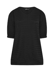 Yours Curve Black Textured Balloon Sleeve Top - Image 5 of 5