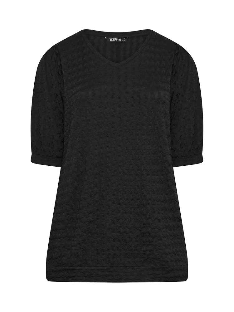 Yours Curve Black Textured Balloon Sleeve Top - Image 5 of 5 Yours Curve Black Textured Balloon Sleeve Top - Image 5 of 5