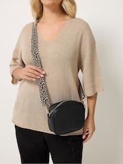 Yours Curve Black Faux Leather Leopard Strap Shoulder Bag - Image 1 of 1