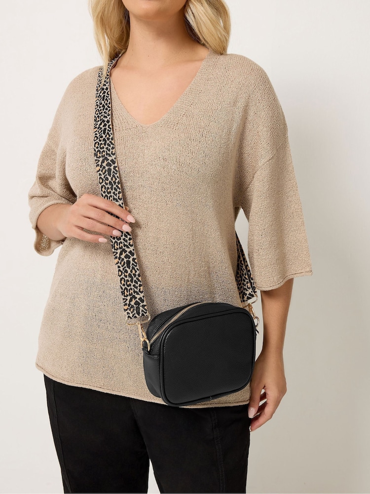Yours Curve Black Faux Leather Leopard Strap Shoulder Bag - Image 1 of 1 Yours Curve Black Faux Leather Leopard Strap Shoulder Bag - Image 1 of 1