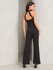Lipsy Black Petite Lace Insert Halter Tailored Jumpsuit - Image 3 of 4
