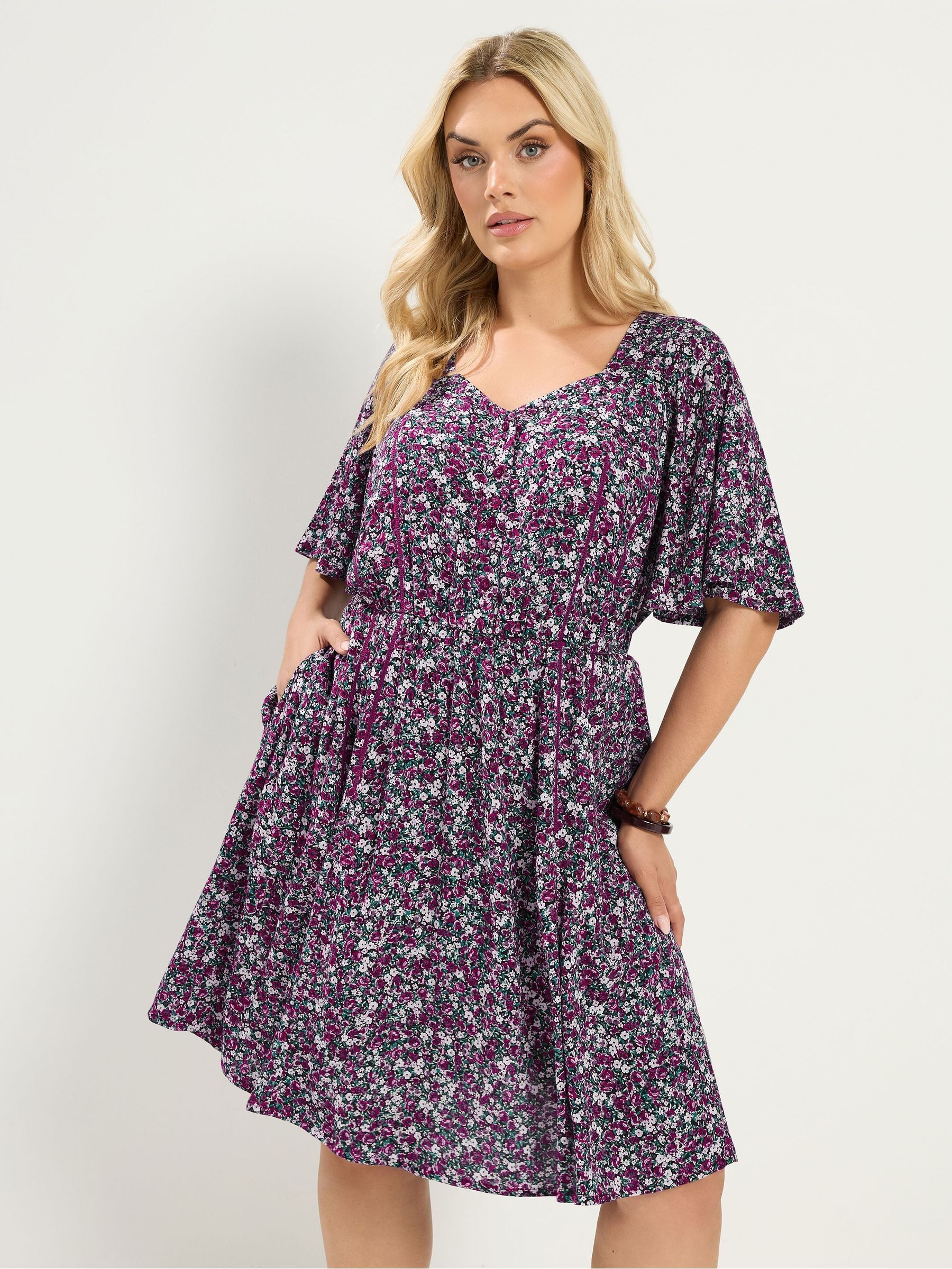 Yours Women's Ditsy Floral Smock Mini Dress in Purple | Size: 26-28 - Image 2