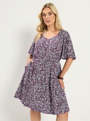 Yours Curve Black Ditsy Floral Smock Mini Dress - Image 1 of 6