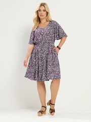 Yours Curve Black Ditsy Floral Smock Mini Dress - Image 3 of 6