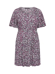 Yours Curve Black Ditsy Floral Smock Mini Dress - Image 5 of 6