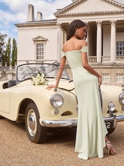 Lipsy Sage Green Bardot 3D Floral Trim Bridesmaid Dress - Image 3 of 5