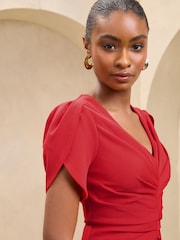 Lipsy Red Tulip Sleeve Ruched Midi Bodycon Dress - Image 3 of 4