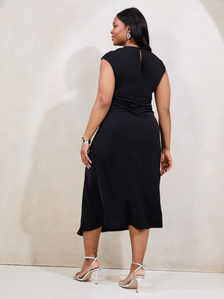 Lipsy Black Curve Sleeveless Floral Print Artwork Asymmetrical Midi Dress - Image 4 of 4