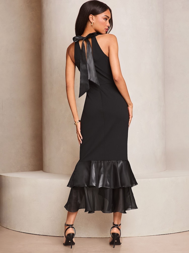 Lipsy Black Sleeveless Ruffle Organza Hem Midi Dress - Image 3 of 4