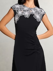 Lipsy Black Petite Sleeveless Floral Print Artwork Asymmetrical Midi Dress - Image 3 of 4